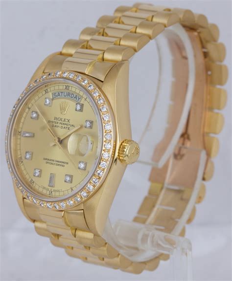 18k gold rolex diamond bezel|Rolex presidential day date 36mm.